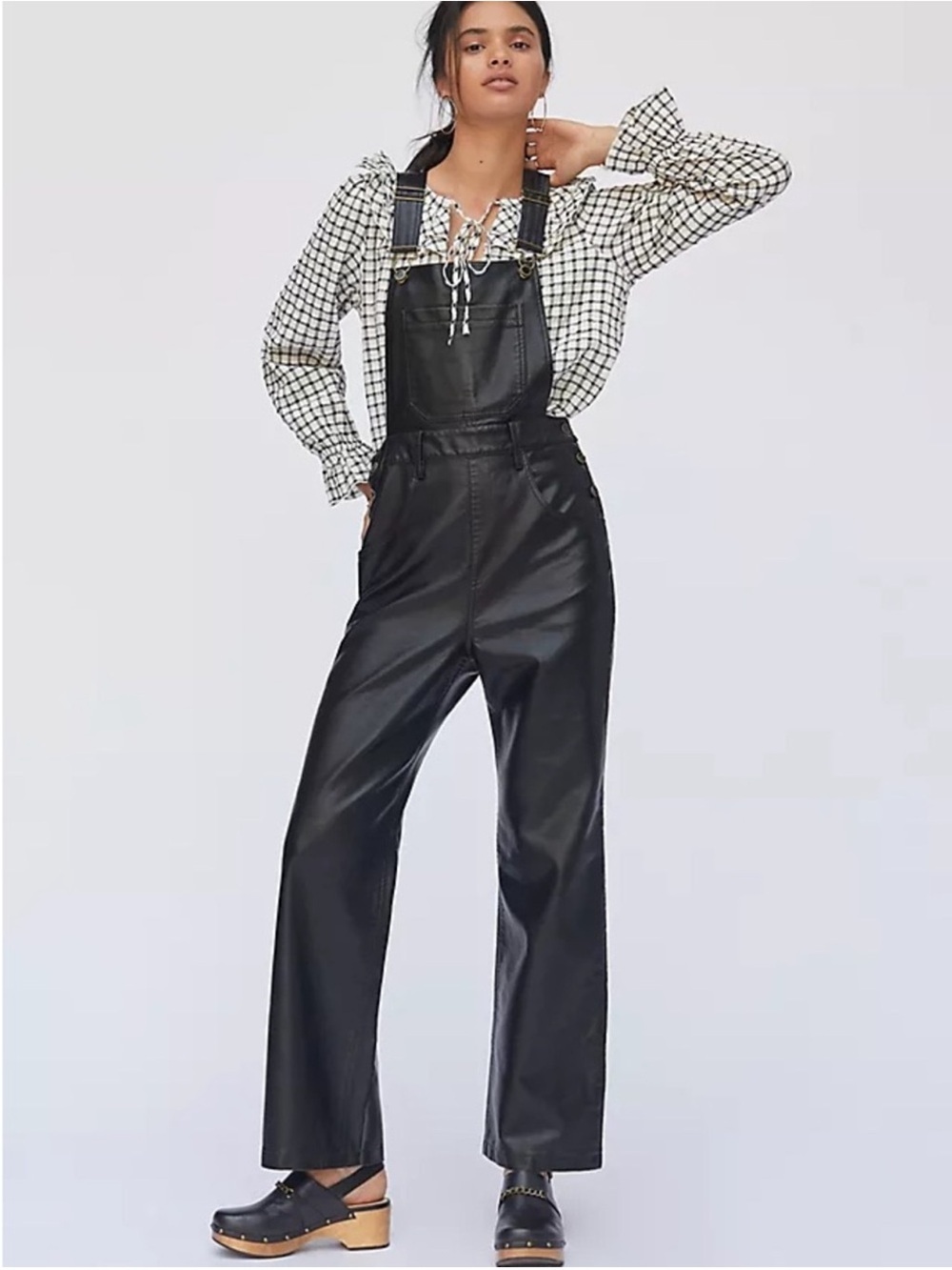 Anthropologie Maeve Black Faux Leather Overalls Size 8